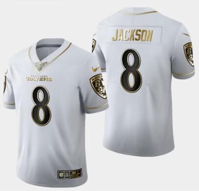 Men's Baltimore Ravens Active Player Custom White Gold 100th Season Vapor Untouchable Limited Football Jersey